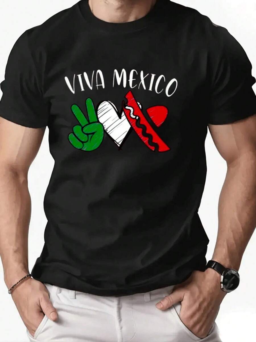 Men's T-Shirt, Made Of Pure Cotton, Lightweight And Breathable Fabric, Round Neck Design, Printed Design, Short Sleeve Cut, Suitable For Spring And Summer. - Black - View 1