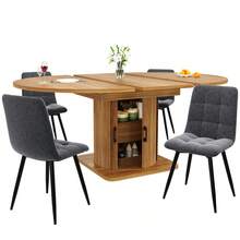Extendable Dining Table, Kitchen Table, Round Table That Converts To Oval, 118-158 Cm, Seats Up To 6, With Drawers, Dark Brown - Black and Brown - View 4