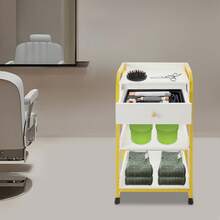 Multi-Functional Mobile Beauty & Hair Salon Organizer Cabinet, 2 Tier Shelves With 1 Drawer, Warm White Rolling Utility Trolley, Wheeled Barber Tool Station, Spa Instrument Storage Holder For Professional Hairdressing And Beauty Parlor - A - View 7
