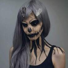 2pcs Halloween Skeleton Bone Hair Clips - White And Black, Punk Rock Horror Style Hair Accessories For Women & Girls - Multicolor - View 10