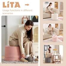 LITA - Puf otomano redondo de relleno pufs de terciopelo con relleno de espuma de alta densidad y cubierta lavable puf peludo y esponjoso otomano para sala de estar recámara oficina color beige - Terciopelo beige - Ver 6