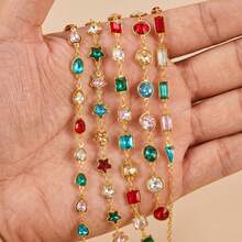 1 Meter 304 Stainless Steel 18K Gold‑Plated Chain With Heart, Star, Oval, Rectangle And Other Shaped Colorful Rhinestones, DIY Accessories For Handmade Necklaces And Bracelets - Chain - View 5