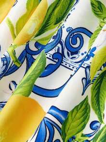 MOD Vestido con estampado de limón, tirantes con lazo y espalda descubierta - Amarillo - Ver 10