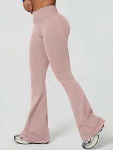 NcmRyu 1 pieza Pantalones deportivos de cintura alta, unicolor, sin costuras, minimalistas, con elástico y efecto levantador de glúteos, de campana, color negro, para primavera - Gris Claro - Ver 9