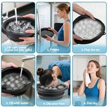 1/4 piezas Bol de baño de hielo de silicona reutilizable y plegable - Adecuado para cara, ojos y cuello | Reduce poros, reduce arrugas, elimina la hinchazón, tensa la piel y el acné, Bol de baño de hielo facial de silicona, Herramienta de SPA facial, Accesorio de herramienta de belleza, Enfriamiento facial de verano - rosa - Ver 6