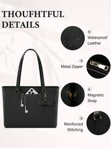 NEWHEY Tas Tangan Wanita dengan Tali Rantai, Tas Tote Kulit PU Kapasitas Besar, Tas Bahu, Cocok untuk Sekolah, Kerja, Belanja - MultiWarna - View 8
