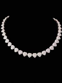 1 pieza Collar con colgante en forma de corazón de circonita cúbica de 10mm y 1 pieza Pulsera ajustable con colgante en forma de corazón de circonita cúbica, Conjunto de joyas de corazón de estilo Hip Hop para mujer, Adecuado para uso diario o fiestas, Regalo del Día de San Valentín - Plateado - Ver 8