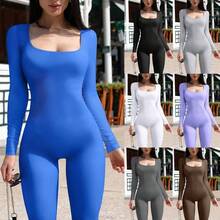Women's Jumpsuit, New Autumn And Winter Product, Ribbed Square Neck, Enhances The Hip, Fitted Cut, Sexy Jumpsuit. - 藍色 - 查看 7