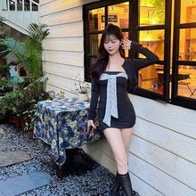 Women Midi Dresses - Dark Gray Cardigan + Strapless Mini Skirt [two-piece Set] - View 5