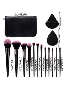 17 piezas Juego de brochas de maquillaje profesional con bolsa, borlas de polvo y 2 esponjas de belleza, kit todo en uno, conjunto completo para maquillaje de rostro completo y ojos - Negro - Ver 9