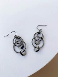 Minimalist Creative Hollow Geometric Circle Pendant Earrings, Personalized Jewelry Gift For Women - Black a - View 3