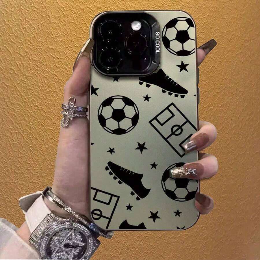 Luxury Football Design Clear Phone Case | Colorful Silver Gradient | Excellent Texture | Built-In High-End Filters | Durable Pattern | Shockproof And Drop-Proof | Non-Slip Brushed Finish | Subtle Luxury | Suitable For 17, 16, 15, 14, 13, 12, 11-Inch Phones. A Great Gift Choice And A Must-Have For Personal Use! (17-Inch Pro Max Case, Phone Cases, 13-Inch) - 黑色 - 查看 1