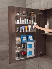 1pc Cosmetic Storage Rack, Wall-Mounted Display Shelf, Multi-Functional Wall-Mounted Shelf, Transparent Plastic Material, Detachable, 3/4/5 Layers, Suitable For Bathroom Storage, Bedroom Storage, Anime Badge/Pin - Clear - View 5