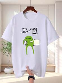 Men's 100% Cotton Printed T-Shirt - Pattern You Must Accept The Frog Black Casual Short Sleeve Summer Top Regular Fit Machine Wash Ribbed Collar Fun Cartoon Design Frog Theme Weekend Outfit Comfortable And  Streetwear Printed T-Shirt I9FD - 白色 - 查看 6