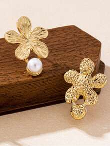 1 par de pendientes elegantes con diseño floral retro de moda para mujeres - Dorado - Ver 3