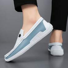 1 Pair Men's Fashion Slip-On Loafers, Solid Color Casual Sports Shoes, Suitable For Daily Outdoor Walking - White Green - View 6