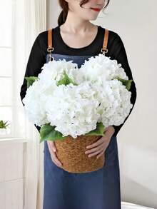 3pcs Set Artificial White Hydrangea Flowers - Home Decor Artificial Flowers - UV Resistant Plastic Vines, Suitable For Wedding, Garden, Porch And Yard Decoration - Durable Indoor/Outdoor Home Decor, With Realistic Green Leaves, Wedding, Home Garden Party Wedding Decoration Outdoor Decoration High Orange Fluffy Chrysanthemum Artificial Rose, Autumn Decoration, Halloween Decoration - White - View 8