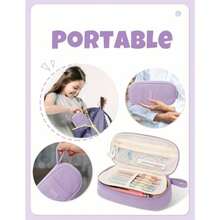 SUNEE - Bonito estuche para lápices gran bolsa de tela de pana suave con cierre bolsa para lápices Kawaii almacenamiento y organizador de papelería suministros escolares para adolescentes - Morado suave - Ver 6
