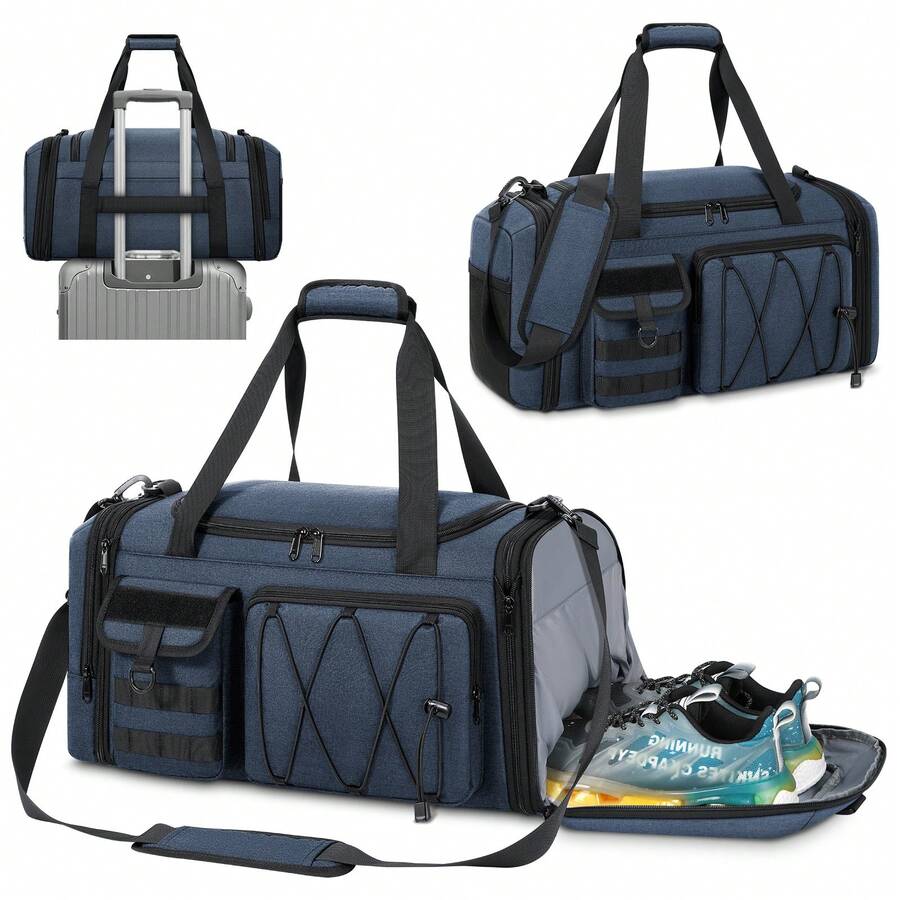 Borsa sportiva impermeabile da uomo da 40 litri con scomparto per scarpe, scomparto per indumenti bagnati, borsa da viaggio espandibile, borsa da palestra da donna, borsa sportiva per fitness, nuoto, viaggi, weekend, nera