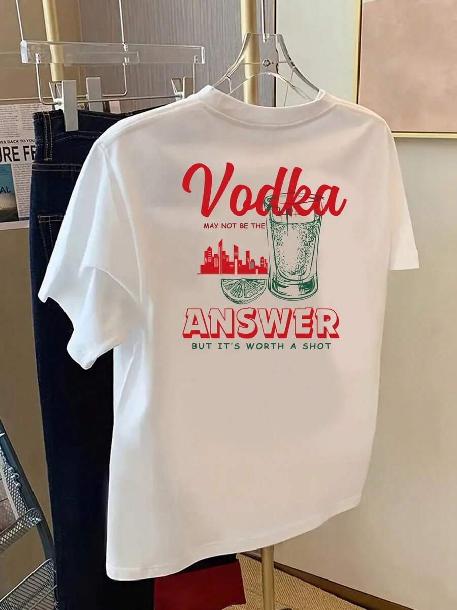 Short-Sleeved T-Shirt - Vodka, Cocktail - A Printed T-Shirt For Women In Spring And Summer, Your Best Choice!, Women's Summer Outfit - White - View 1