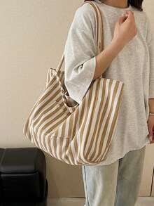 Bolso Tote de Gran Capacidad 2024 Nuevo para Aula y Desplazamientos, Bolso de Mano con Diseño Único para Hombro y Axila - Caqui - View 4