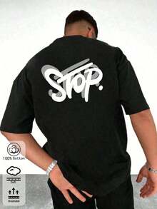 Men's Slogan T-Shirt, Oversized Fit, 100% Black Cotton, With A Bold Print. Comfortable And Breathable, Ideal For Leisure And Sports, Perfect For Spring And Summer. Soft And Durable, It's Perfect For Everyday Outdoor Wear And Holidays. An Ideal Gift For Father's Day And Graduation. - 黑色 - 查看 12