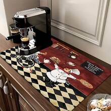 1pc Chef Pattern Printed Absorbent Dish Drying Mat, Espresso Machine Countertop Absorbent Mat, Sink Drain Mat, Soft Faucet Absorbent Mat, Sink Cup Mat, Kitchen & Bathroom Accessories - Multicolor - View 3
