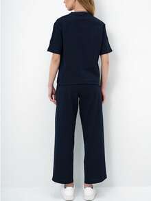 Women's Solid Color Short Sleeve Top And Pants Casual Everyday Set - Royal Blue - View 3
