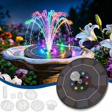 Solar Water Fountain Bird Bath For Outside - LED Colorful Lights, Battery, Multiple Nozzles - Universal For Outdoor Bird Baths, Gardens, Ponds, Fish Tanks, Aquariums And Pools - Black - View 9
