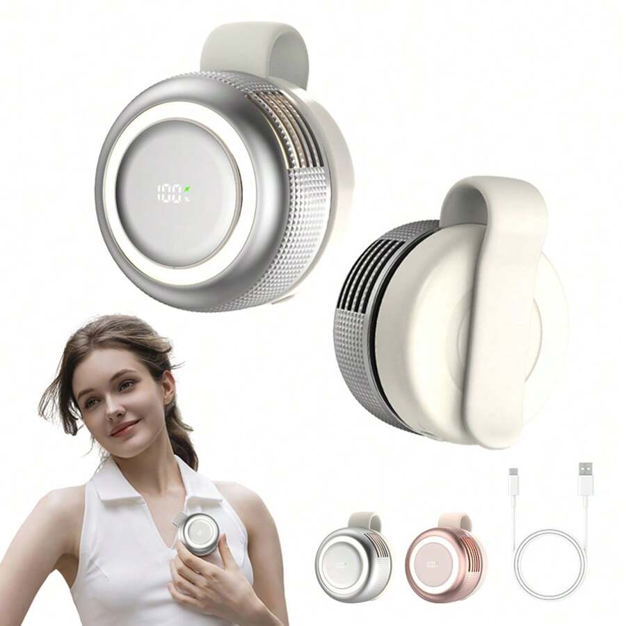 SULVGO 360° Rotatable Personal Clip-On Fan, 2000mAh Rechargeable, Turbo Fan Blades With High Airflow And Low Power Consumption, 3-Level Color Adjustment And Dimming Night Light, Digital Display, Durable Memory Silicone Clip, Suitable For Desk/Waist/Backpack