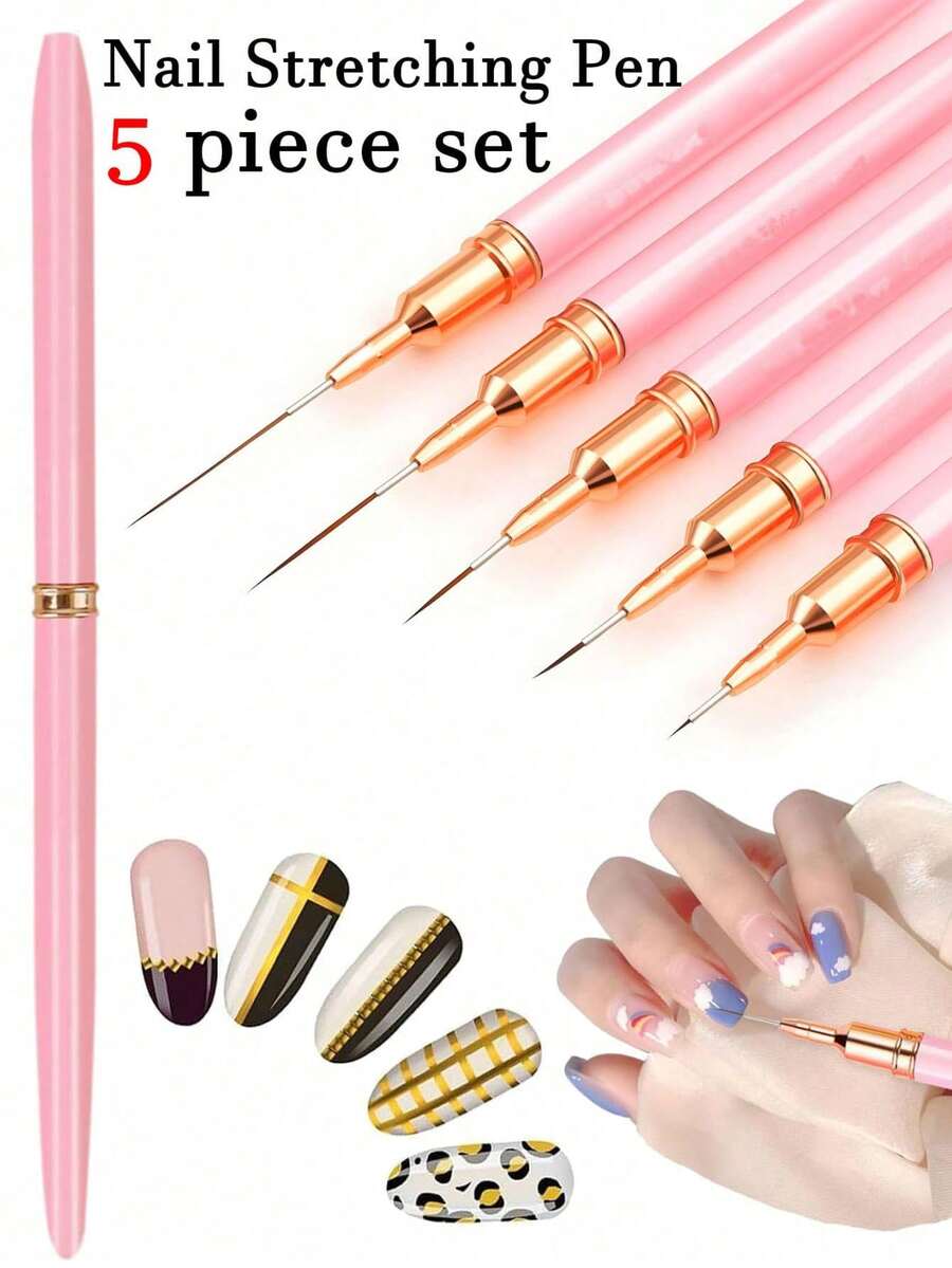 Bộ 5 cọ vẽ móng nghệ thuật bằng kim loại (nhiều độ dài khác nhau), cọ vẽ đường viền móng nghệ thuật, bút vẽ móng gel UV, dụng cụ làm móng chuyên nghiệp, phù hợp cho người mới bắt đầu, tiệm nail, tự làm tại nhà, ứng dụng sơn móng tay cho nữ, dụng cụ vẽ tinh tế, dụng cụ nghệ thuật làm móng, cọ vẽ móng. - Màu Hồng baby - Xem 1