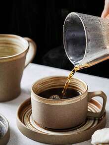 250ml/8.46oz Handmade Vintage Artistic Ceramic Coffee Cup/Tea Cup/Mug With Tea Tray, Coarse Ceramic Milk Cup With Saucer Coffee Cup And Saucer Set Gift (Spoon Not Included) Back To School Season - Multicolor - View 3