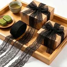 6 Rolls Black Lace Ribbon Set 10M Floral Embroidery Lace Trim For Sewing DIY Craft Gothic Lingerie Dress Decoration Gift Wrapping Fabric Accessories - A-black - View 6