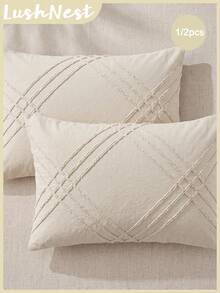 1/2 piezas Fundas de almohada beige con recortes y volantes (Inserto no incluido) - Estilo cottage bohemio fresco y lindo, ligero y transpirable, decoración del hogar lavable a máquina, Bohocottage, Diseño con recortes, Volantes, Bolster largo - Beige claro - Ver 1