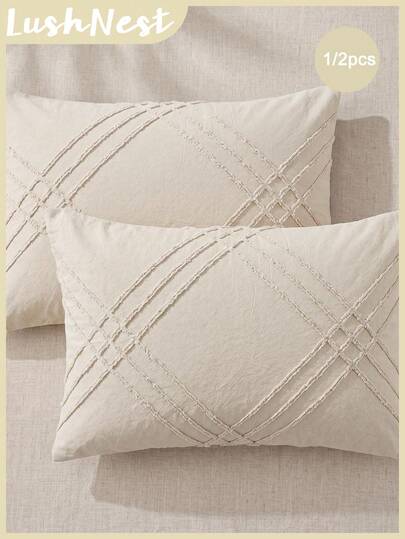 1/2pcs Beige Cut-Out & Ruffle Trim Pillowcases (Insert Not Included) - Cute Fresh Boho Cottage Style, Lightweight & Breathable, Machine Washable Home Decor,BohoCottage,CutOutDesign,RuffleTrim ,LongBolster