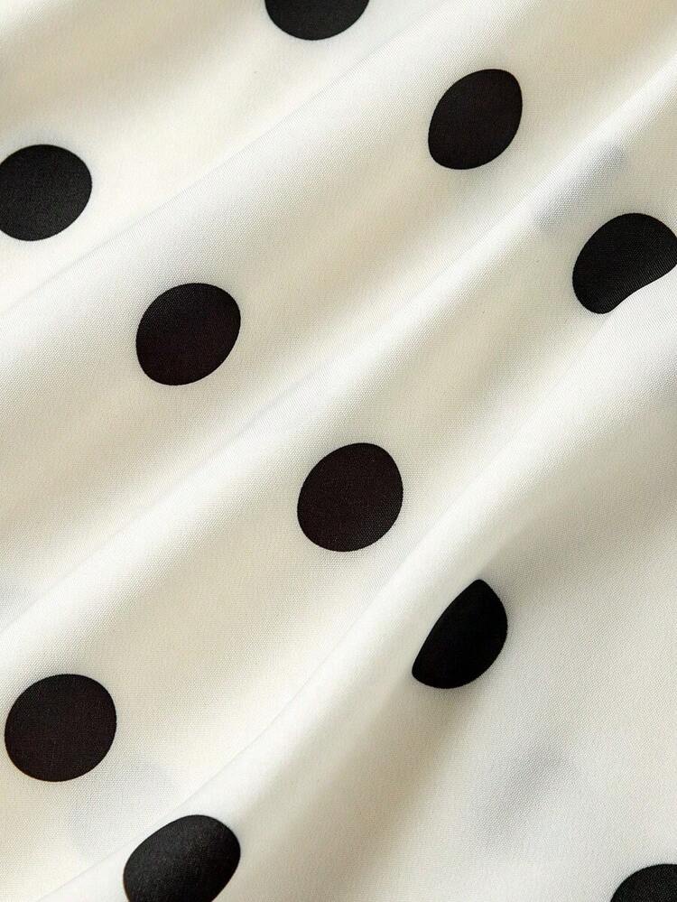 MOD Vestido romántico con lunares y espalda descubierta con lazo, adecuado para citas, fiestas, vacaciones, té y ocasiones de cumpleaños - Celeste - Añade 10
