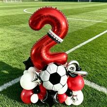 Ensemble de ballons de football rouge & noir, comprend des ballons en feuille rouge en forme de chiffres, des ballons en feuille de football, des ballons en feuille en forme d'étoiles, des ballons en latex, convient comme cadeau surprise pour fils et fille, parfait pour une fête d'anniversaire sur le thème du football et d'autres occasions - Voir 16