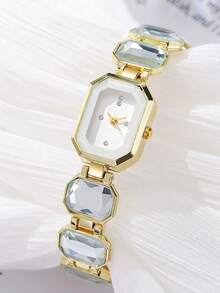 1pc Women's Luxury Crystal Chain Quartz Watch With Rhinestone Dial, Delicate Niche Accessory For Evening Party, Exquisite Gift For Girlfriend (1pc/Set), Watch Box Not Included - White - View 3