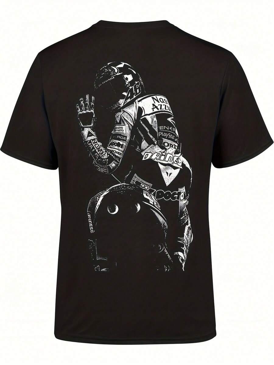 Men's And Unisex Retro Racing T-Shirt With Collectible Racing Number, Slightly Stretchy Fabric Suitable For Track Days, Motorcycling And Casual Wear, Iconic Racing Design, Loose And Comfortable - Black - View 1