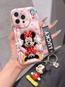 This Disney Mickey Mouse Lanyard Phone Case Is Fully Covered In TPU Material. It's Shockproof, Lightweight, And Compatible With IPhone17/16/11/13/15/15 Plus/15 Pro/15 Pro Max/12/14 Pro Max/11 Pro Max/12 Pro/12 Pro Max/13. This Phone Case Makes A Popular Birthday Gift Or Business Gift; It's Durable, Stain- And Fingerprint Resistant, And Suitable For Both Men And Women. The Set Also Includes A Mickey Mouse Phone Case And A Mickey Mouse Plush Bracelet. It's A Perfect Gift For Friends And Family. This Stylish Phone Case Is Fun, Lightweight, And Durable. IPhone17 Pro Max Phone Case, Minnie Mouse Phone Case. - trắng - Xem 3