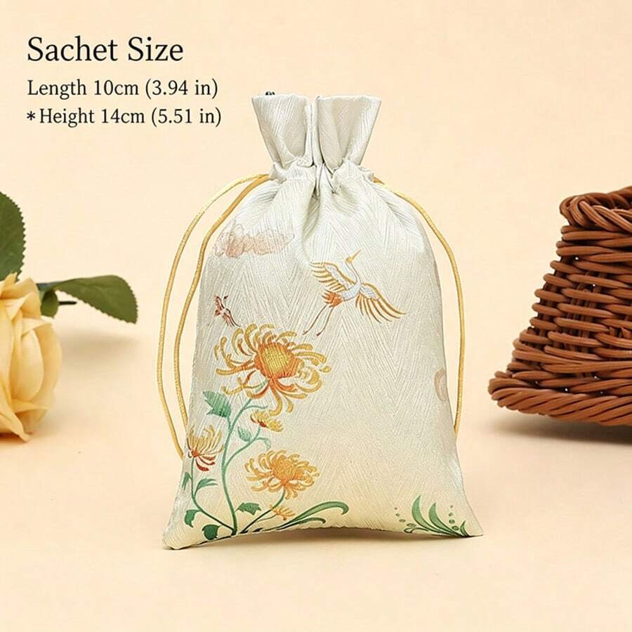10*14cm 中式抽繩香囊袋,多款東方圖案緞面質感可重複使用小袋,適用於珠寶、禮品包裝、香氛袋及派對伴手禮 - 1件 - 查看 1