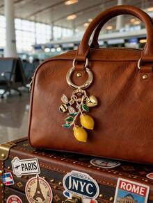 Handmade Enamel Lemon Pendant With Bee And Heart Elements - Bohemian Vacation Style. Enamel And Resin Casting, Rhinestone Inlaid, Italian Lemon Jewelry, Refreshing Alloy Pendant, Hawaiian Style. Suitable For Backpack, Wallet Decoration - Multicolor - View 8