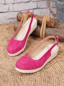 Women's Comfortable Non-Slip Apricot Linen Rope Platform Wedge Sandals, Suitable For Spring And Summer Vacation - Hot Pink - View 5