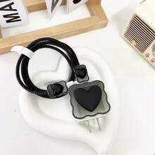 5pcs Heart-Shaped Charger Protector Case, Compatible With Apple 16 Pro Max/15/14 Series 20W Charger - Black - View 3