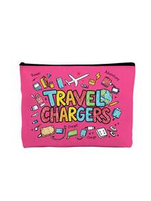 印有「Travel Charger」文字與充電器圖案的便攜收納袋,充電器整理袋,旅行必備化妝袋:女孩旅行生存袋,中性拉鍊袋,化妝品、彩妝與輕便旅行必需品,適合青少年、生日與旅行配件,節日禮物 - 彩色 - 查看 16