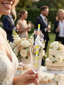 1/12/24/48pcs Personalized Wedding Party Straws - Custom Silhouette Photo, Comes With Straws And Fasteners For You To Install - Add Fun To Personalized Party Drink Decorations - Multicolor - View 3