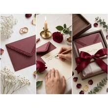 10pcs Red Lace Envelopes, 2026 Latest Ins Healing Style Horizontal Rectangle, Delicate Lace Cutout V-Shaped Floral Edge, Wavy Embossed, Suitable For Wedding Invitations, Valentine's Day Love Letters, Daily Handwritten Notes, Holiday Cards - View 5