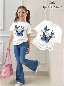 Una camiseta estampada para niñas, con un bonito diseño y un elegante texto gris - una excelente opción para atuendos casuales, una elección de moda de verano para jóvenes trendsetters, Envío gratuito, Envío gratuito. - Blanco - Ver 2