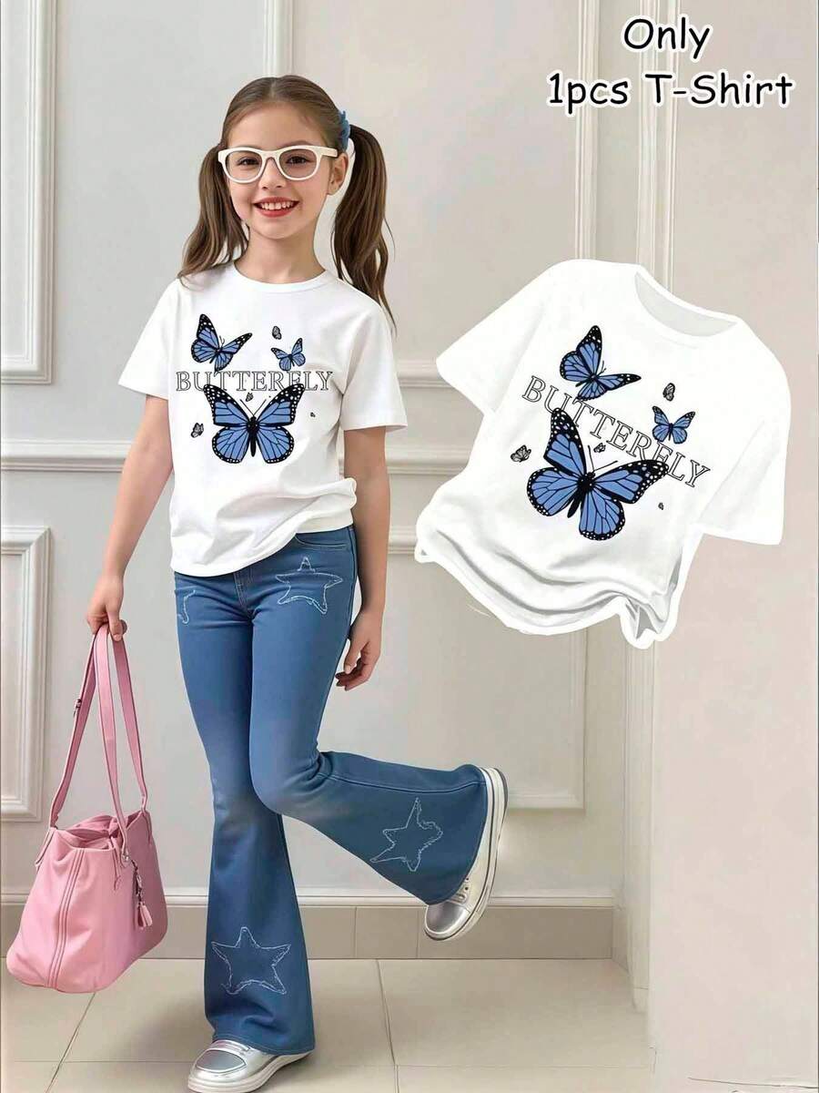 Una camiseta estampada para niñas, con un bonito diseño y un elegante texto gris - una excelente opción para atuendos casuales, una elección de moda de verano para jóvenes trendsetters, Envío gratuito, Envío gratuito.