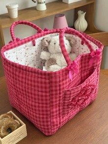Red Quilted Large Capacity Storage Basket With Handle Clothe Storage Basket Laundry Storage Basket Home Storage Basket Dirty Clothe Storage Basket Design For Convenience And Practicality. A Practical Household Storage Basket, Suitable For Dirty Clothes, Home Decor, Children's Toys, Etc. Also Suitable For Storing And Organizing Laundry, Toys, Etc. Wardrobe Decoration, Portable Picnic Basket - Multicolor - View 3